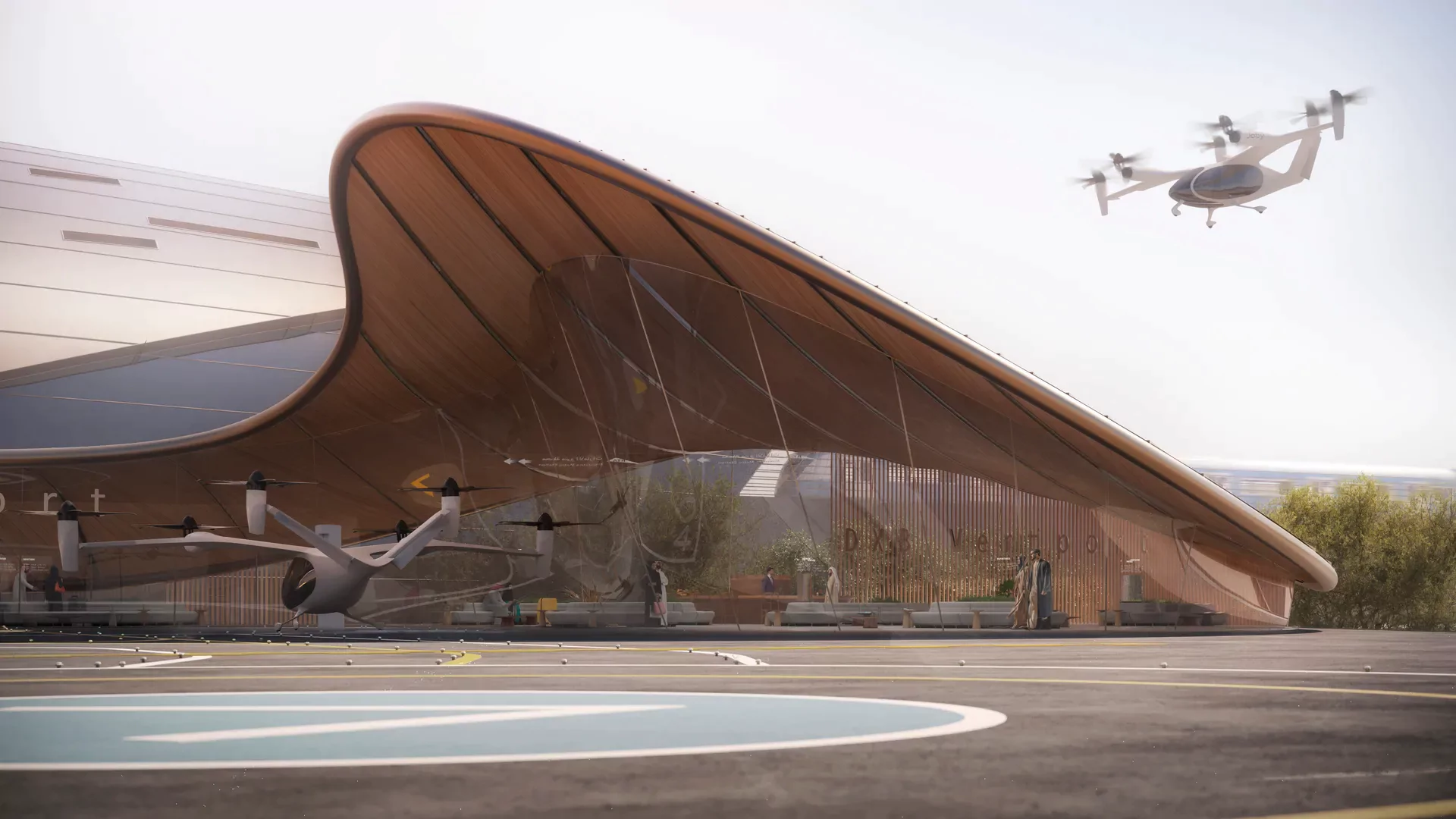 Drawing inspiration from the flowing curves of sand dunes, Foster+Partners has designed a striking pavilion for Dubai's air taxis. | Photo: Foster+Partners